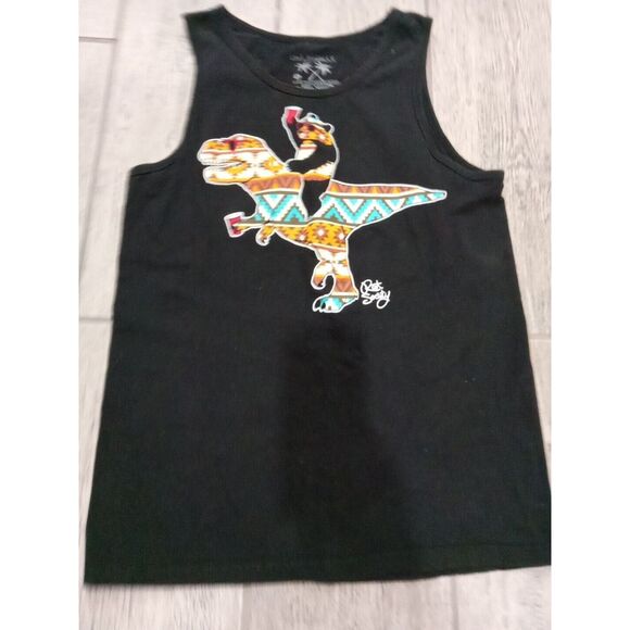 MENS RIOT SOCIETY DINOSAUR BEAR SLEEVELESS BLACK T-SHIRT SIZE S unique aztec - Picture 2 of 6